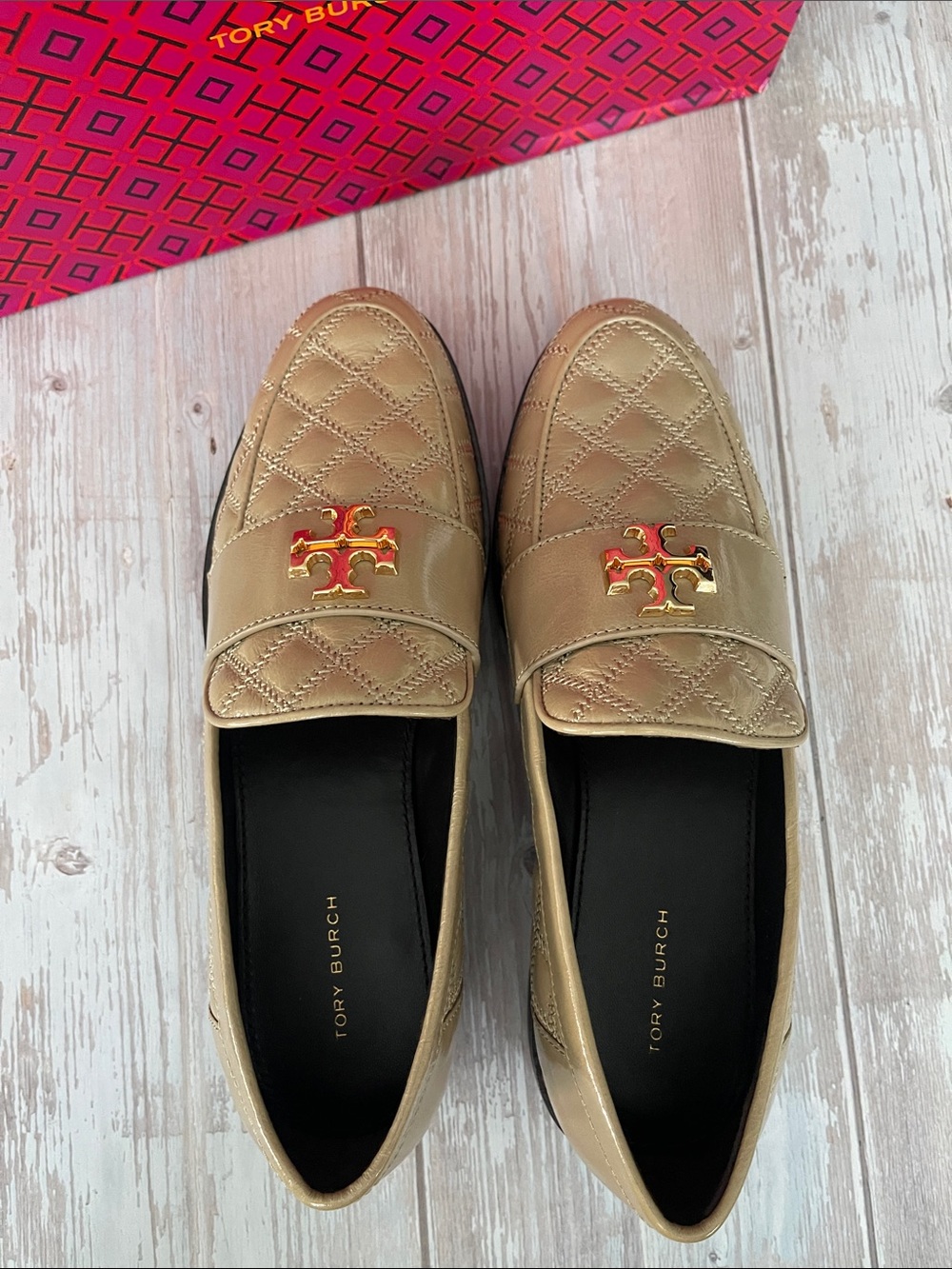 $685 NEW Tory Burch Mini Every Chunky Loafer Size 8.5 Beige Nude Quilted TB logo - Picture 5 of 16
